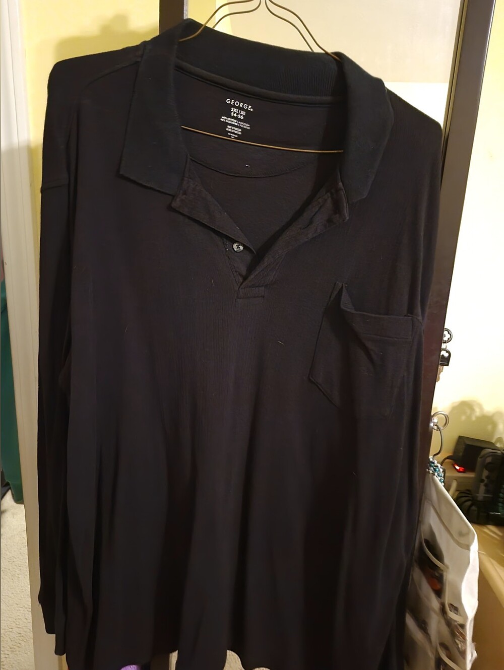 George Menโs Long-Sleeve Polo Shirt - Black 3xl